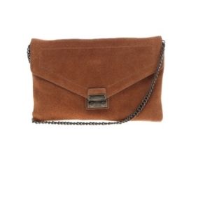 Brown Suede Chain-Handle Envelope Clutch